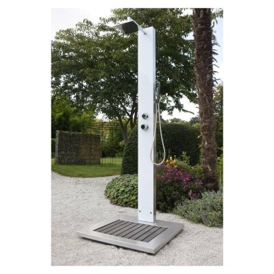 Ideal Gartendusche Tobago WPC | Glas weiss