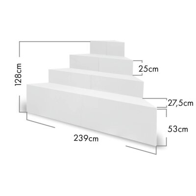 TrendStone Ecktreppe Oblique 169 x 169 cm | H 128 cm 4-stufig für Beckentiefe 150 cm | Polystyrol | Kunststoffbeschichtung
