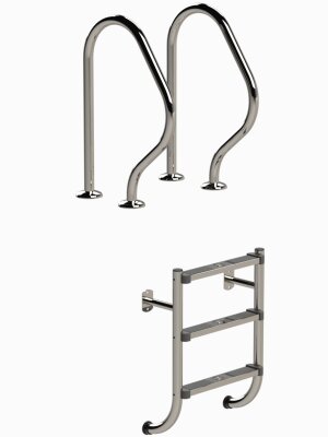 Einbauleiter Edelstahl V2A Standard 3-stufig geteilte Ausführung 1,2 m Schwimmbad Leiter