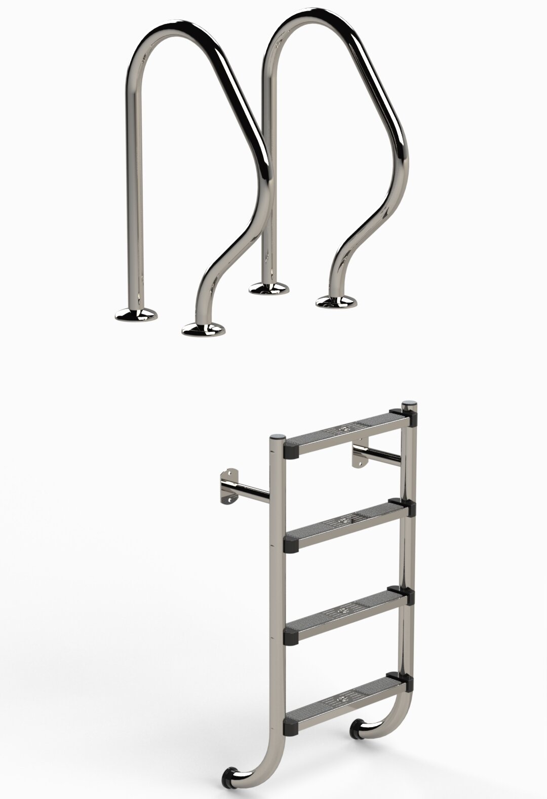 Ideal Eichenwald Einbauleiter Edelstahl V2A Standard 4-stufig geteilte Ausführung 1,4 m Schwimmbad Leiter