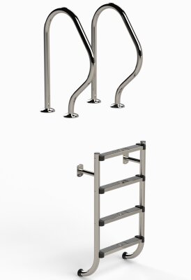 Einbauleiter Edelstahl V2A Standard 4-stufig geteilte Ausführung 1,4 m Schwimmbad Leiter