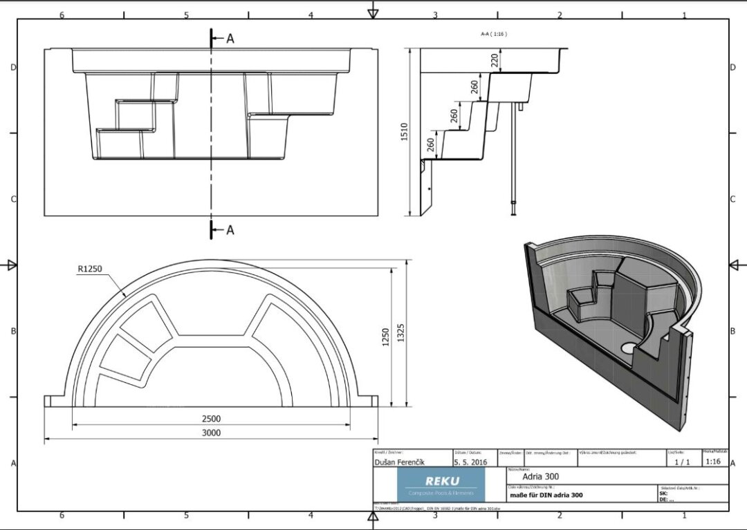 REKU PVC Klemmleisten mit Dichtungsband für Treppe Adria 3000x1250x1510 mm weiß