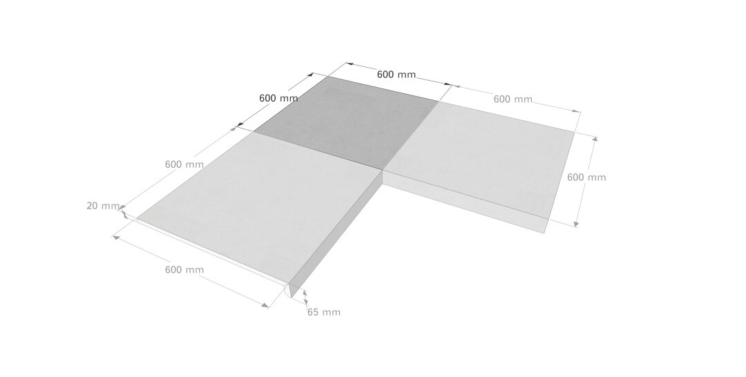 Scandi Roc Beckenrandsteine L-Profil Exclusive Sizes Ecke, Innen 60 x 60 x 2 cm Nordic Silver Grey