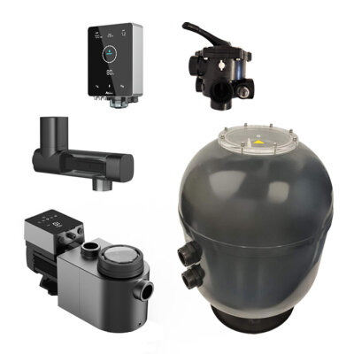 Pool Technikset mit Inverterpumpe & Salzelektrolyse – PureS 510 + 6-Wegeventil 1 1/2"+ InverPro 25 + Mr. Pure MPS14