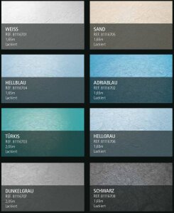 Renolit Alkorplan Schwimmbadfolie Relief 1,8 mm Stärke Zuschnitt 1,65m Breite 1 m Länge Hellblau
