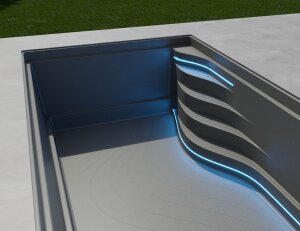 Designer Fertigpool 7,7 x 2,9 m mit LED & Graphen-Technologie – Premium Einbaupool Waterrows Organic Swimmer 77