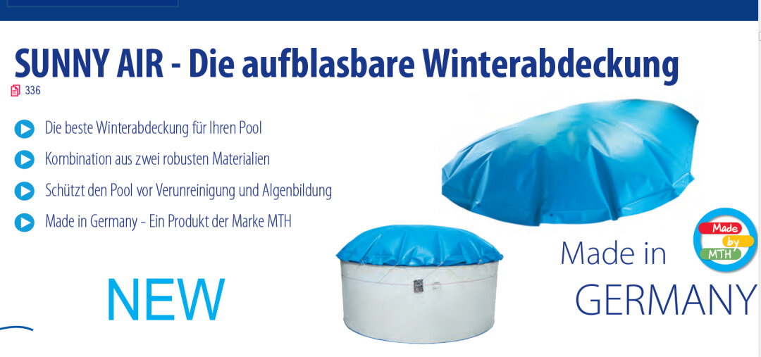 MTH Aufblasbare Winterabdeckung SUNNY AIR mit Gummiseil Oval- & Achtformbecken 800 x 400 cm Blau mit Seil