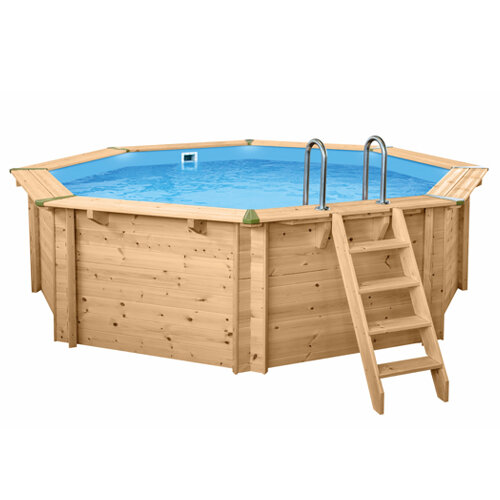 Interline Holzpool Bali nachhaltiges Familienschwimmbad aus Holz Achteck 4,40 m - Tiefe1,36 m Deluxe Set