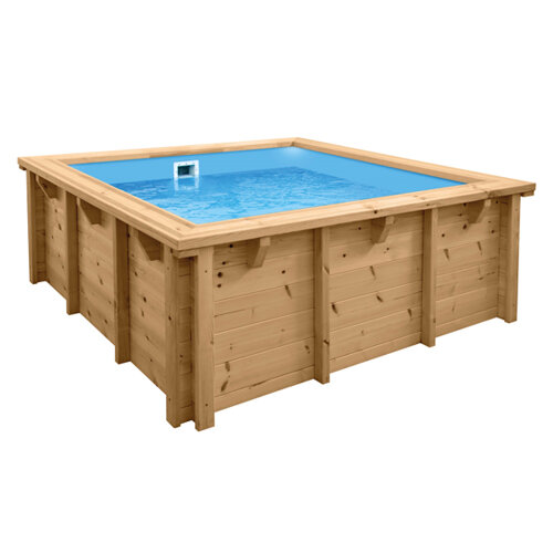 Interline Holzpool Bali nachhaltiges Familienschwimmbad aus Holz Quadratisch 2,10 x 2,10 m - Tiefe 0,78 m Basis Set
