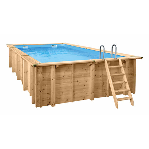 Interline Holzpool Bali nachhaltiges Familienschwimmbad aus Holz Rechteck 7,90 x 4 m - Tiefe 1,38 m Nur Pool