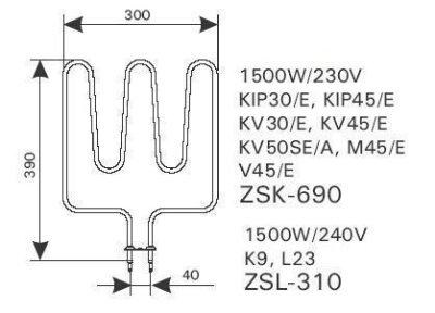 Heizelement 1500 Watt ZSK-690 Heizstab für KIP Trendi Topclass Sound Moderna 