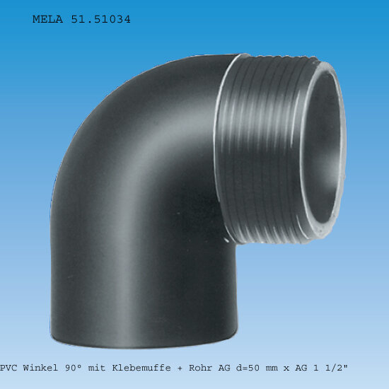 Swim-Tec PVC Winkel 90° Ø 50 mm Klebemuffe x 1 1/2" AG