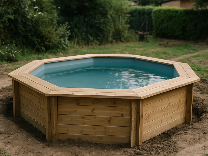 Holz-Pool freistehend im Garten
