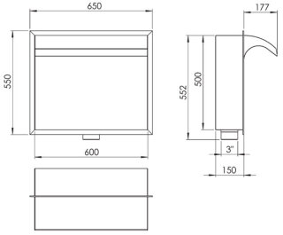 Breite 600mm 3” Anschluss