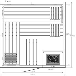 2,01 x 2,01 x 2,00 m  (B x T x H)