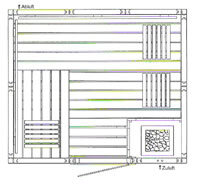 1,99 x 1,72 x 2,025 m mit Dachkranz (B x T x H)