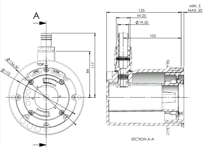 Ma&szlig;zeichnung der AstralPool LumiPlus FlexiMini Pure Nische f&uuml;r Betonbecken