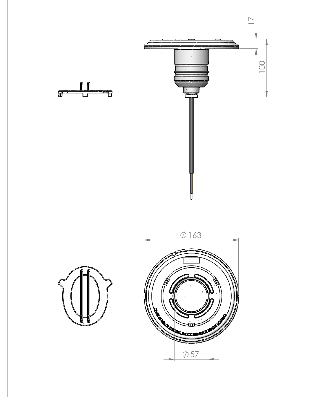Masszeichnung Astral LumiPlus Essential Mini LED-Scheinwerfer wei&szlig; f&uuml;r Nischenmontage mit allen Abmessungen in Millimeter