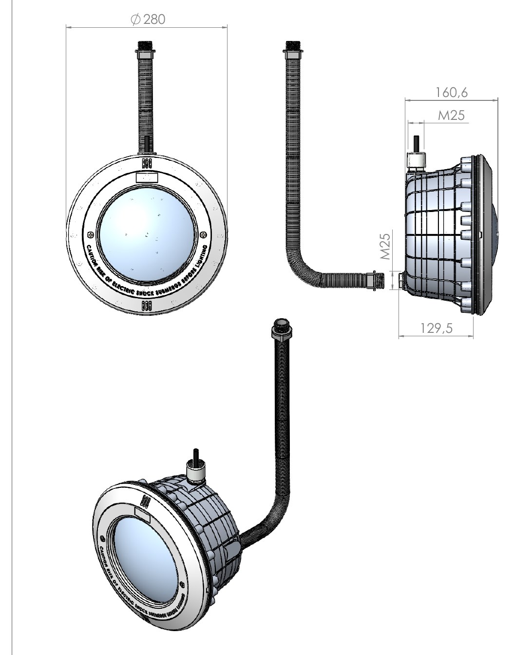 Masszeichnung Astral LumiPlus Essential PAR56 Set mit Nische f&uuml;r GFK-Becken &ndash; warmwei&szlig;es Licht mit allen Abmessungen in Millimeter