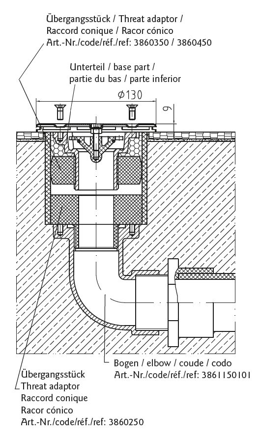 Schema Bauteil für Beton- und Fliesenbecken